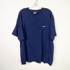 Vintage Nike V Neck Shirt XL Blue Short Sleeve Logo Swoosh Embroidered